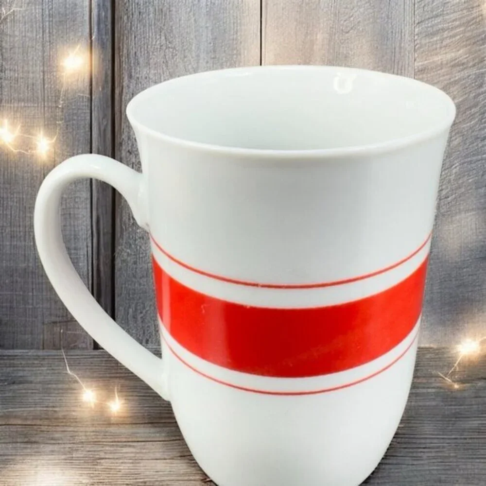 Vintage Leonard White Ceramic Coffee Mug Cup Set 2 Red Orange Band Mugs Cups Set
